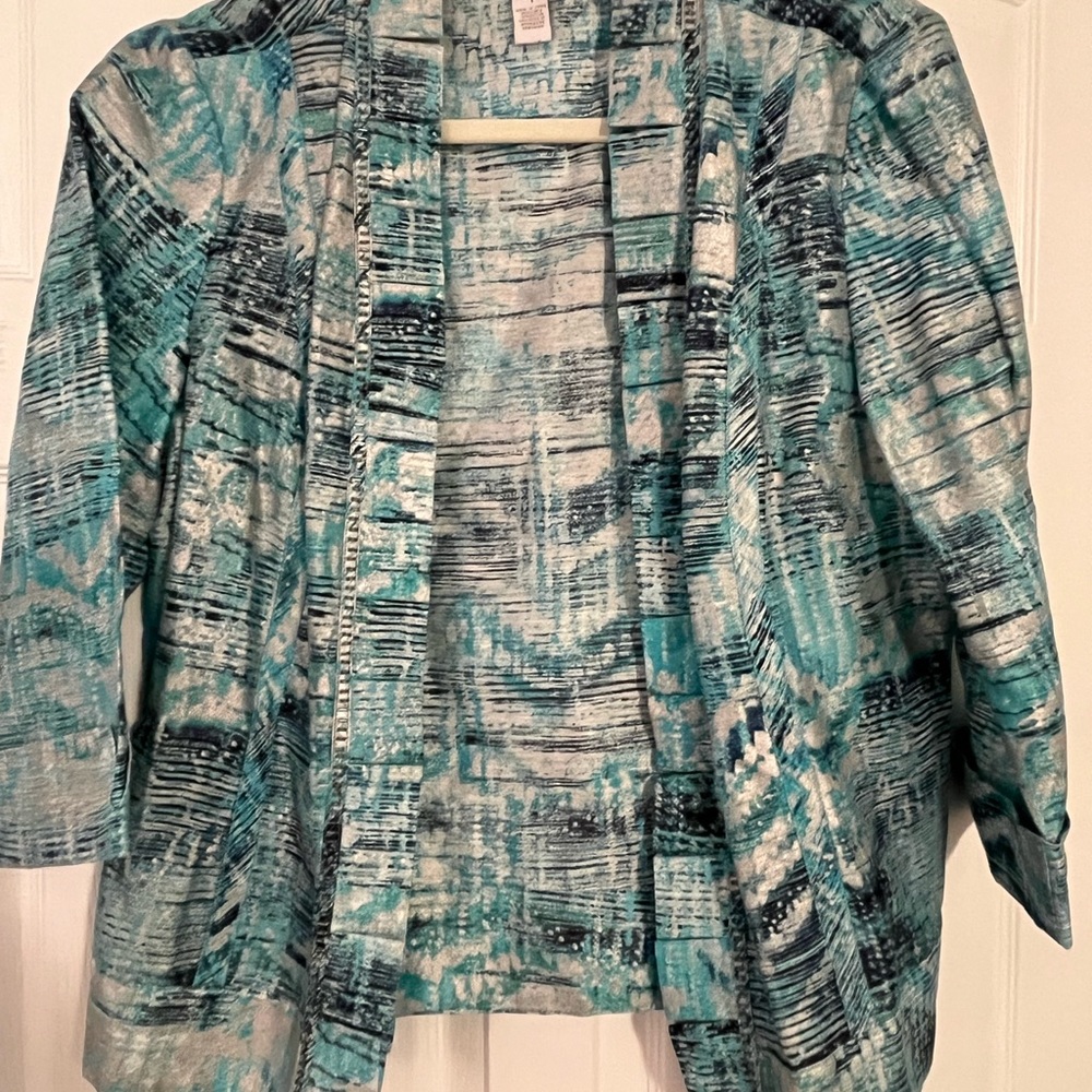 Chicos linen Watercolor Aqua Blue Freeda Pattern Maui size 1 (medium)